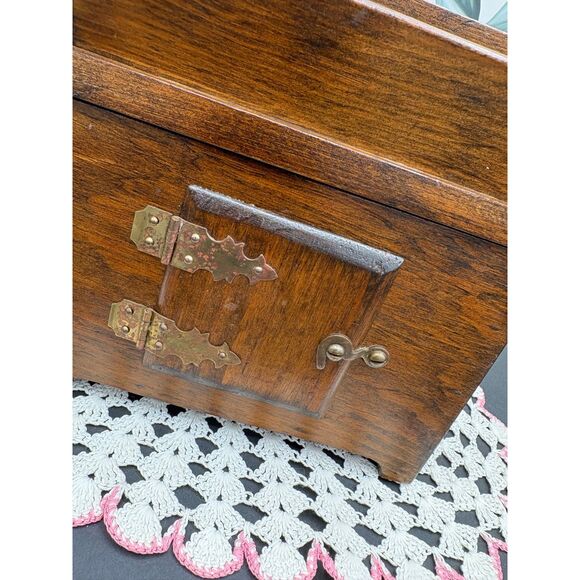 VTG Miniature Dry Sink Bar Wooden Box Lidded Trinket Recipe Box - Picture 8 of 10